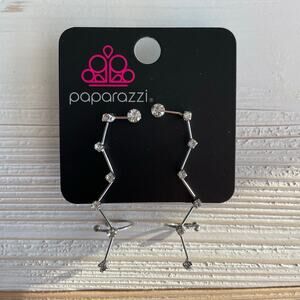 Paparazzi Constellation Earrings Crawler Silver Tone with Faux Diamonds NEW NWT